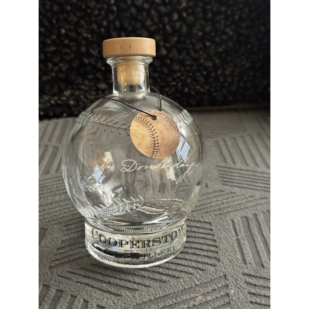 Cooperstown Distillery Doubleday Bourbon Decanter Baseball Shaped Glass-NEW